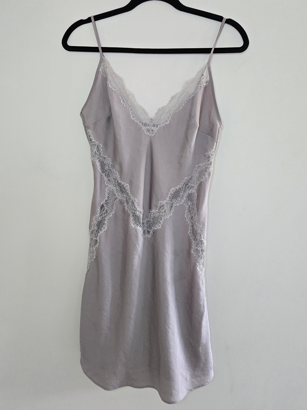 Victoria's Secret lace trim satin chemise slip dress, gray/silver, medium + new